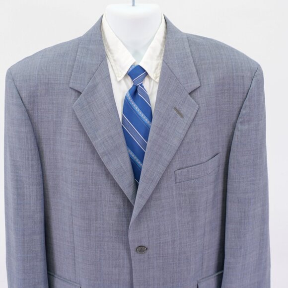 Cesarani Wool Gray Plaid W/ Blue Windowpane 2 Piece Suit 46R 40 / 25.5 Short Leg - Picture 7 of 16